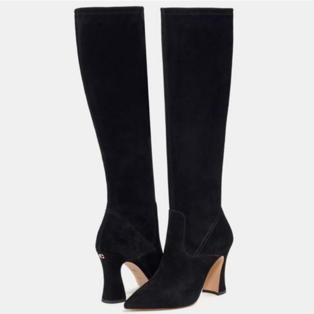 New COACH Cece Suede Tall Boots Black